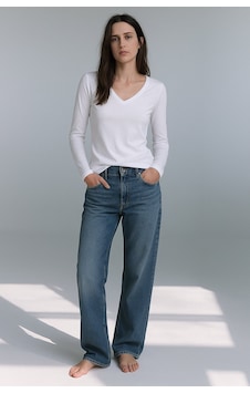 Ltb Uzun Kollu V Yaka Basic Beyaz Sweatshırt Beyaz L