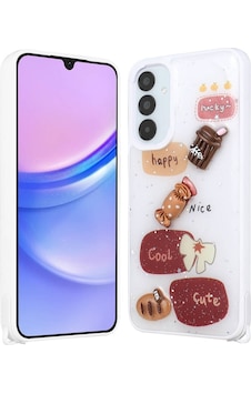 Samsung Galaxy Uyumlu A54 Kılıf Parlayan Sıvılı Simli Kabartma Figürlü Zore Cevze Kapak