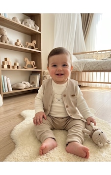 Ciccim Baby 3lü Takım Yelekli Bear Hugs Toprak Bej