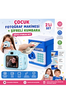Çocuk Dijital Fotoğraf Makinesi + Şifreli Elektronik Kumbara Seti Eğitici Oyuncak Para Biriktirme & Fotoğraf Çekme Çocuk Dijital Fotoğraf Makinesi + Şifreli Elektronik Kumbara Seti Eğitici Oyuncak Para Biriktirme & Fotoğraf Çekme
