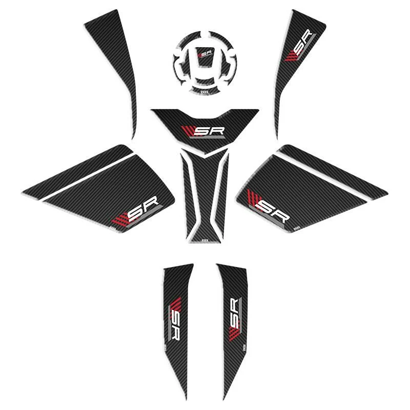 Cf Moto 450 Sr 2023-2024 Uyumlu Tank Pad Seti Full 12 Parça Kırmızı Şeritli