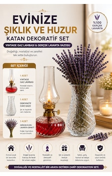 Vintage Gaz Lambası Ve Cam Vazo Gerçek Kuru Lavanta Seti Dekoratif Ev Salon Konsol Raf Süsü Hediyelik 3'lü Set Vintage Gaz Lambası Ve Cam Vazo Gerçek Kuru Lavanta Seti Dekoratif Ev Salon Konsol Raf Süsü Hediyelik 3'lü Set