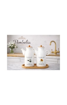 Etiketli Ahşap Standlı 2'li Porselen 1000ml Yağlık&sirkelik 3'lu Yağdanlık Set Beyaz 261132656 Beyaz Etiketli Ahşap Standlı 2'li Porselen 1000ml Yağlık&sirkelik 3'lu Yağdanlık Set Beyaz 261132656 Beyaz