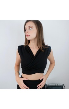 Mois Atelier Siyah Büzgülü Crop, Tasarım, Hediye, Büyük Beden