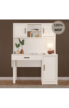 Kardelen Mdf Kitaplıklı Dolaplı Çalışma Masası Krem Kardelen Mdf Kitaplıklı Dolaplı Çalışma Masası Krem
