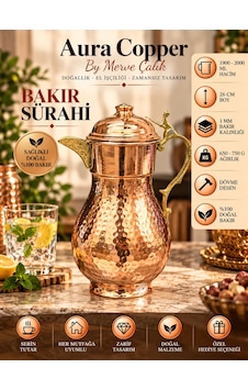 Aura Copper Kapaklı Dövme Bakır Sürahi 2 L 26 Cm 1 Mm Aura Copper Kapaklı Dövme Bakır Sürahi 2 L 26 Cm 1 Mm