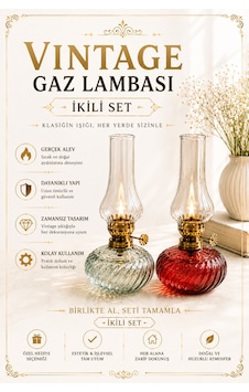 Vintage Gaz Lambası İkili Set Dekoratif Nostaljik Cam Gaz Lambası Kırmızı & Şeffaf Vintage Gaz Lambası İkili Set Dekoratif Nostaljik Cam Gaz Lambası Kırmızı & Şeffaf
