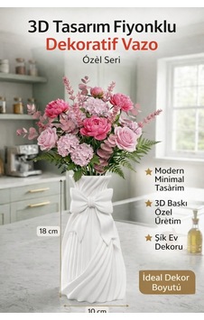 3d Tasarım Fiyonklu Dekoratif Vazo Modern Minimal Ev Dekoru 18x10 Beyaz 3d Tasarım Fiyonklu Dekoratif Vazo Modern Minimal Ev Dekoru 18x10 Beyaz