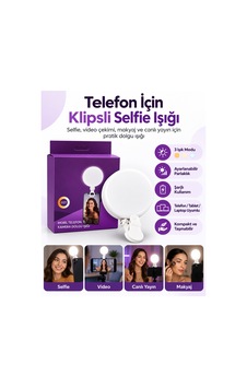 Şarjlı Klipsli Selfie Işığı 3 Işık Modlu Ayarlanabilir Parlaklık Telefon Tablet Laptop Video Çekim Dolgu Işığı