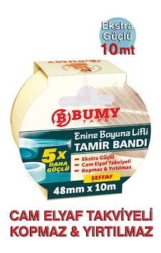 Bumy Enine Boyuna Lifli Tamir Bandı 48mm X 10mt Şeffaf, Elle Yırtılmaz, Kopmaz, 5 Kat Daha Güçlü