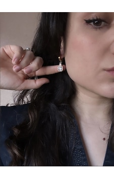 Kadın Swarovski Baget Taşlı Çelik Küpe Gold Ve Gümüş Gümüş