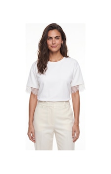 Onloox Kadın Beyaz Beyaz Bisiklet Yaka Kısa Kollu Rahat Kesim Sırtı Kesim Detaylı Dantel Garnili T-shirt Onloox Kadın Beyaz Beyaz Bisiklet Yaka Kısa Kollu Rahat Kesim Sırtı Kesim Detaylı Dantel Garnili T-shirt