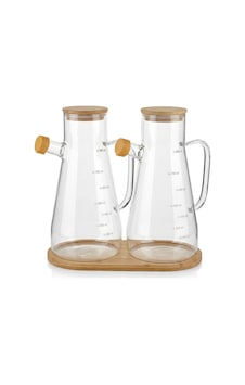 Bambu Standlı 2'li Cam Yağlık Sirkelik Seti 900 Ml Ölçekli Şeffaf Bambu Standlı 2'li Cam Yağlık Sirkelik Seti 900 Ml Ölçekli Şeffaf