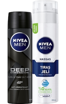 Nivea Men Hassas Tıraş Jeli 200 ML + Deep Dimension Deosprey 150 ML Nivea Men Hassas Tıraş Jeli 200 ML + Deep Dimension Deosprey 150 ML