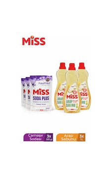 Miss Arap Sabunu 1000 Ml X 3 Adet + Soda Plus 500 Ml Lavanta X 3 Adet 6'lı Set Miss Arap Sabunu 1000 Ml X 3 Adet + Soda Plus 500 Ml Lavanta X 3 Adet 6'lı Set