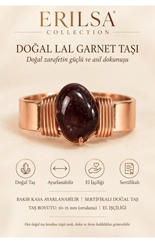 Sertifikalı Doğal Lal Garnet Taşı Yüzük Bakır Kasa Ayarlanabilir Çok renkli Sertifikalı Doğal Lal Garnet Taşı Yüzük Bakır Kasa Ayarlanabilir Çok renkli