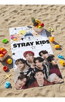 Djital Baskılı Stray Kids Plaj Havlusu Beyaz Djital Baskılı Stray Kids Plaj Havlusu Beyaz