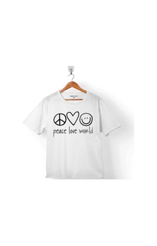 Peace Love World Gülümse Pozitif Ol Çocuk Tişört 001
