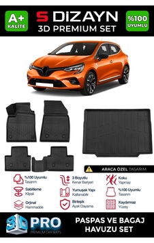 S-dizayn Renault Clio 5 3d Pro Havuzlu Paspas Ve Bagaj Havuzu Seti 2'li Set 2019-2026 A+ Kalite