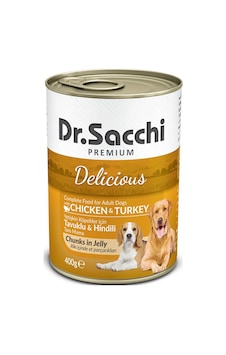 Dr.Sacchi Premium Delicious Tavuklu ve Hindili Konserve Yetişkin Köpek Maması 400 G Dr.Sacchi Premium Delicious Tavuklu ve Hindili Konserve Yetişkin Köpek Maması 400 G