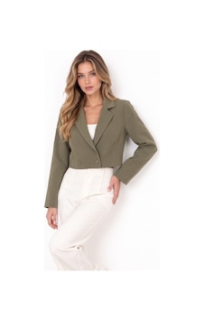Saade Haki Kadın Regular Fit Kruvaze Kapama Dokuma Crop Blazer Ceket -şık & Spor Saade Haki Kadın Regular Fit Kruvaze Kapama Dokuma Crop Blazer Ceket -şık & Spor