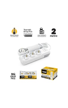 Sgs3475 Grup Priz Topraklı Üçlü 2 Metre, Üçyol, Uzatma Kablosu Sgs3475 Grup Priz Topraklı Üçlü 2 Metre, Üçyol, Uzatma Kablosu