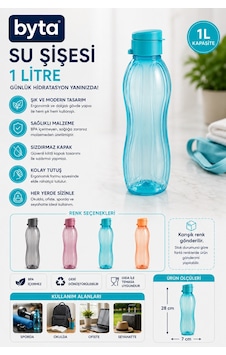 1 Litre Sızdırmaz Su Şişesi Matara Bpa İçermez Ergonomik Tasarım Spor Okul Ofis Seyahat Karışık Renk Gönderilir Mavi
