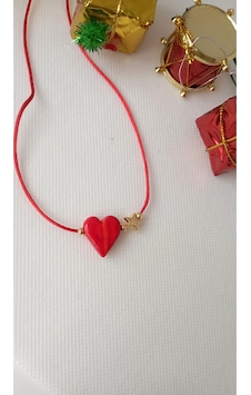 Kırmızı Kalpli Yıldız Detaylı Murano Choker İp Kolye Kırmızı Kırmızı Kalpli Yıldız Detaylı Murano Choker İp Kolye Kırmızı