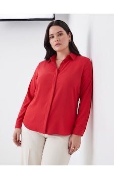 Pera Moda İç Göstermeyen Büyük Beden Klasik Kesim Kadın Dökümlü Şık Gömlek Kırmızı Pera Moda İç Göstermeyen Büyük Beden Klasik Kesim Kadın Dökümlü Şık Gömlek Kırmızı