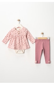 Bellamio Kids Minik Çiçek Desenli 3'lü Pembe Kız Bebek Zıbınlı Takım Pembe