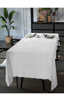 Beyaz Renk Kadife Dokulu Masa Örtüsü Dertsiz Velvet Touch Serisi Beyaz