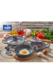 EDA COOKWARE ASYA 3 LÜ SAHAN SETİ CAM KAPAKLI DÖKÜM GRİ YUVARLAK