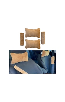 Peluş Ortopedik Araba Seyahat Boyun Yastığı Emniyet Kemer Pedi Seti Kahverengi Peluş Ortopedik Araba Seyahat Boyun Yastığı Emniyet Kemer Pedi Seti Kahverengi