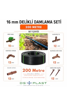 200 Metre 16 Mm Kendinden Delikli Damla Sulama Seti 25 Cm Aralık - 8 Lt/h - 1,0 Mm Et Kalınlığı 200 Metre 16 Mm Kendinden Delikli Damla Sulama Seti 25 Cm Aralık - 8 Lt/h - 1,0 Mm Et Kalınlığı