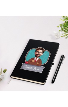 BK Gift Kişiye Özel Erkek Öğretmen Karikatürlü Siyah Defter Kalem BK Gift Kişiye Özel Erkek Öğretmen Karikatürlü Siyah Defter Kalem