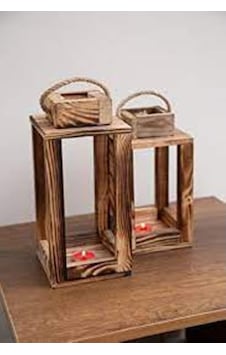 Halatlı Ahşap Fener Mumluk 2'li Tealight Mum Seti Halatlı Ahşap Fener Mumluk 2'li Tealight Mum Seti