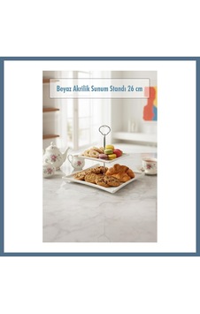 Buradabulabilirsin 2 Katlı Beyaz Akrilik Meyvelik & Kurabiyelik & Sunum Standı - 26 Cm Bbz