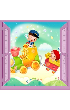 Çocuk Odası Bebek Odası Pencere Poster Duvar Kağıdı Tren Çocuk Odası Bebek Odası Pencere Poster Duvar Kağıdı Tren