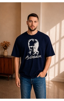 Sngl Tekstil Erkek Oversize Penye Atatürk Baskılı Tişört S-m-l-xl-2xl Lacivert Sngl Tekstil Erkek Oversize Penye Atatürk Baskılı Tişört S-m-l-xl-2xl Lacivert