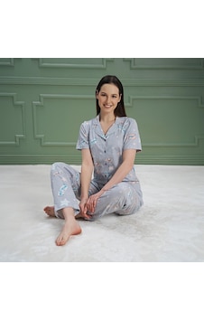 Over Sleep By Poleren Over Sleep 976 Kadın Kısa Kol Önden Düğme Pijama Takım Gri Over Sleep By Poleren Over Sleep 976 Kadın Kısa Kol Önden Düğme Pijama Takım Gri