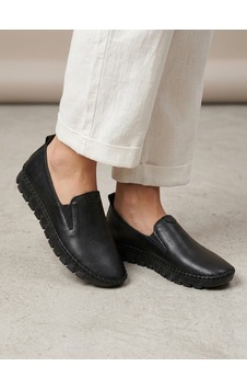 Beren Hakiki Deri Siyah Kadın Ayakkabı Ortopedik Taban Düz Slip-on Casual Comfort Ayakkabı Beren Hakiki Deri Siyah Kadın Ayakkabı Ortopedik Taban Düz Slip-on Casual Comfort Ayakkabı