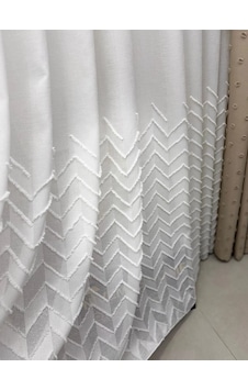 Nivemeshome Yakamoz 1-053p Yarı Desen Ekru 1/2,5 Pileli Tül Perde