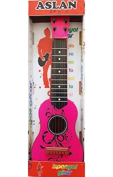 İspanyol Gitar 50 Cm Büyük Boy 6 Telli Çocuk Gitarı Oyuncak Pembe