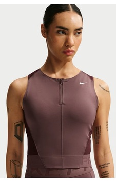 Nike Pro Women's Dri Fit Tank Top Çeyrek Fermuar Kadın Antreman Atleti Kahverengi