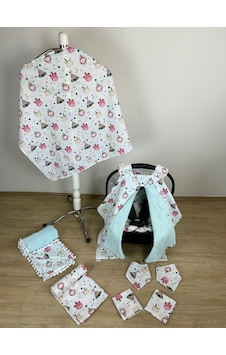 %100 Pamuk 9 Parça Çift Taraflı Muslin Set Pembe Ayı