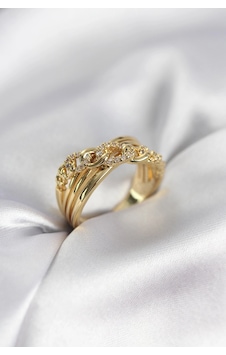 Mey İthalat Gold Renk Zirkon Taşlı Zincir Model Kadın Yüzük Çok Renkli Mey İthalat Gold Renk Zirkon Taşlı Zincir Model Kadın Yüzük Çok Renkli