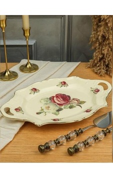 Roykıng Rose 36 Cm Oval Kulplu Sunum Tabağı Altın - Krem Roykıng Rose 36 Cm Oval Kulplu Sunum Tabağı Altın - Krem