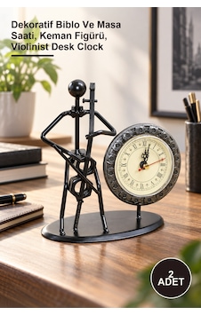 2 Adet Metal Saatli Keman Çalan Müzisyen Dekoratif Biblo Ve Masa Saati, Keman Figürü, Violinist Desk Clock 2 Adet Metal Saatli Keman Çalan Müzisyen Dekoratif Biblo Ve Masa Saati, Keman Figürü, Violinist Desk Clock
