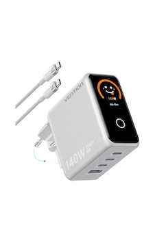 Vention Dash Pro Serisi 140w Gan 5.0 Multi-port Şarj Cihazı Akıllı Dijital Ekran Ve Emoji Göstergeli, Pd 3.1, 3x Usb-c + 1x Usb-a - 240w E-marker Kablo Dahil Beyaz Vention Dash Pro Serisi 140w Gan 5.0 Multi-port Şarj Cihazı Akıllı Dijital Ekran Ve Emoji Göstergeli, Pd 3.1, 3x Usb-c + 1x Usb-a - 240w E-marker Kablo Dahil Beyaz