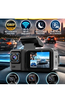 3 Kameralı 1080p Araç Kamerası Wi-fi, Gece Görüş, Park Modu Ve G-sensör 3 Kameralı 1080p Araç Kamerası Wi-fi, Gece Görüş, Park Modu Ve G-sensör